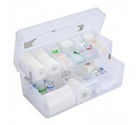 Punorric First Aid Box Empty - Transparent Medicine Storage Box, 2-Tier Medical Organiser with Handle, Durable PP Medication Storage Organiser for Home/Office/School/Travel/Camping