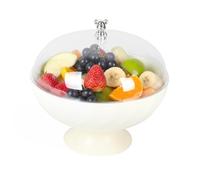 Punorric Fruit Bowl with Lid, Clear Fruit Basket with Removable Drain Tray for Countertop, Large Capacity Round Decorative Bowl for Party Wedding Displaying Vegetable Dessert(White Base)