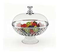 Punorric Fruit Bowl with Lid, Clear Fruit Basket with Removable Drain Tray for Countertop, Large Capacity Round Decorative Bowl for Party Wedding Displaying Vegetable Dessert(Clear Base)