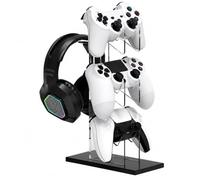 Punorric Game Controller Holder & Headphone Stand, Acrylic Gaming Headset Stand with Black Base and Charging Areas, Clear Desk Gaming Setup Accessory