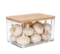 Punorric Garlic Storage Clear Container, Garlic Pot with Wood Lid, Vegetable Pantry Organizers and Storage for Garlic Keeper, Potato & Onion, Kitchen Organization for Countertop or Cabinet