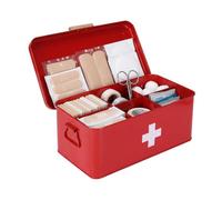 Punorric Medicine Storage Box, Metal First Aid Box with 4 Compartments, Medicine Cabinet Organiser with Handle, Medication Storage for Home, Office, Outdoor Emergency Use, 32.5 x 17 x 13 cm