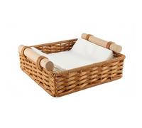 Punorric Napkin Holder, Wicker Square Serviette Holder with Wooden Handle, Woven Farmhouse Cocktail Napkin Holders for Tables, Tissue Dispenser for Dining Table, Restaurant, Kitchen, Bar