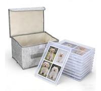 Punorric Photo Storage Boxes 5x7 - Photo Organiser Box 10 Inner Small Boxes, Clear Craft Storage & Non-Woven Memory Box with with lids for Cards Pictures Stamps Office Supplies