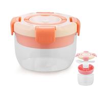 Punorric Salad Bowl with Lid 1300ml - Lunch Box with Compartments Bento Box, Salad Lunch Box with Dipping Container & Spoon, Clear Microwave-Safe with Handle for Pasta, Candy, Chips, Fruit, Prep