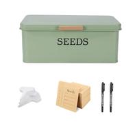 Punorric Seed Storage Box, Metal 4 Compartments Seed box with Lid and Handle for Garden, Large Capacity Seeds Tin with 2 Pens, 20 Plant Labels and 50 Seeds Envelopes for Gardening Gifts(Green)