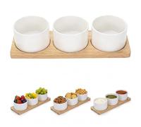 Punorric Snack Bowls & Wooden Serving Tray Set - Ceramic Tapas Dishes with Dipping Bowls, Party Serving Trays and Platters, Tapas Dishe for Home Dining Baking Catering Gift