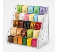 Punorric Tea Bag Storage Organiser 5 Tier Acrylic, Sugar Packet Holder and Coffee Pod Storage Rack for Coffee Station, Sachet Holder Tea Caddy for Tea Bags, Countertop Organiser