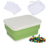 Punorric Toy Storage Organiser for Lego Bin Box Containers Storage Case with Building Baseplate Lid Toy Organizer Compressible Brick Box for Lego, Puzzles,Small Models, Board Games