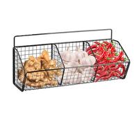 Punorric Wall Mounted Basket, Mental Wire Basket with 3 Sections, No Drilling Adhesive Hanging Kitchen Storage Shelf, Multi-Purpose Wall Storage for Kitchen Cupboard Bathroom, Pantry Organization