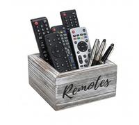 Punorric Wooden Remote Control Holder - TV Controller Holder& TV Remote Holder, Solid Wood Desk Organiser Tidy for Remotes/Stationery/Cosmetics, Living Room/Bedroom/Office-White