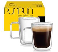 PunPun Clear Coffee Mugs Set of 2，Large Clear Glass Coffee Mugs with Big Handle, Thermal Glass Double Walled Drinking Glass, 480ml 16.5OZ.