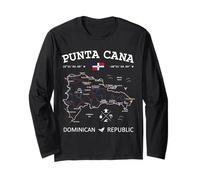 Punta Cana Dominican Republic Map Flag Travel Coordinates Long Sleeve T-Shirt
