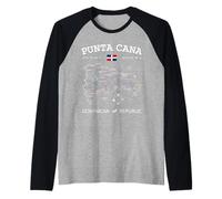 Punta Cana Dominican Republic Map Flag Travel Coordinates Raglan Baseball Tee