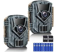 Punvoe Trail Camera 2 Pack 36 MP 2.7K Game Camera 32GB Memory Card 4 Batteries Time 2.0" LCD Screen, Trail Cameras with 120°Wide Night Vision IP66 Waterproof for Monitoring Wildlife Trail Cam