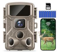 Punvoe Trail Camera WiFi 6K 64MP with 64GB Memory Card 8 Batteries and Night Vision Ip67 Waterproof 130°Wide Angle 0.1s Trigger Speed, Suitable for Outdoor Wildlife Detection, Monitoring Game Cam