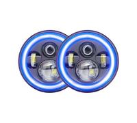 Punxdda Car Headlight Assemblies For Hummer H1 And H2 1993-2009 LED Headlight With DRL/High Beam Red Angle Eyes 7'' Round Headlight(Blue)