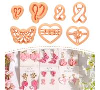 Puocaon Cancer Awareness Clay Cutters - 7 Pcs Pink Ribbon Clay Cutters for Polymer Clay Earrings, Heart Gifts Butterfly Clay Earring Cutters Survivor Group Jewelry Design