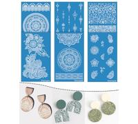 Puocaon Mandala Clay Silk Screen - 6 Pcs Reusable Silk Screen Stencils for Polymer Clay Jewelry, Paisley Polymer Clay Silk Screen Stencils for Earrings, Bohemian Polymer Clay Silk Screen Stencils
