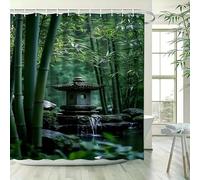 PUOJIEAT 3D Bamboo Shower Curtain, Chinese Theme Bathroom Curtain Polyester Fabric Waterproof Shower Curtains, Shower Curtain Mould Proof with 12 Hooks, 180 x 200 cm 241-ZU