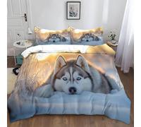 PUOJIEAT 3D Double Duvet Cover Animal Husky Soft Microfiber Bedding Sets Animal Husky Quilt Cover 200x200 cm and 2 Pillowcases 50x75 cm Adults Kids Printed Bedroom Bed Set w2473