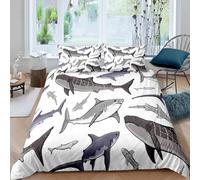 PUOJIEAT 3D Double Duvet Cover Marine Life Soft Microfiber Bedding Sets Shark Quilt Cover 200x200 cm and 2 Pillowcases 50x75 cm Adults Kids Printed Bedroom Bed Set r.70