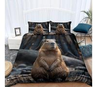 PUOJIEAT 3D Duvet Cover Animal Capybara Soft Microfiber Bedding Sets Capybara Quilt Cover 150x200 cm and 2 Pillowcases 50x75 cm Adults Kids Printed Bedroom Bed Set r.7351