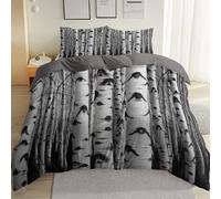 PUOJIEAT 3D Duvet Cover Birch Tree Soft Microfiber Bedding Sets Reversible Woods Quilt Cover 150x200 cm and 2 Pillowcases 50x75 cm Adults Kids Printed Bedroom Bed Set r.63