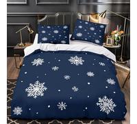 PUOJIEAT 3D Duvet Cover Blue Snowflake Soft Microfiber Bedding Sets Christmas Decoration Quilt Cover 150x200 cm and 2 Pillowcases 50x75 cm Adults Kids Printed Bedroom Bed Set t.2428