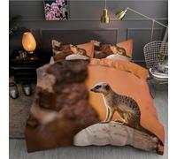 PUOJIEAT 3D Duvet Cover Meerkat Reversible Soft Microfiber Bedding Sets Animal Meerkats Quilt Cover 150x200 cm and 2 Pillowcases 50x75 cm Adults Kids Printed Bedroom Bed Set r.6349