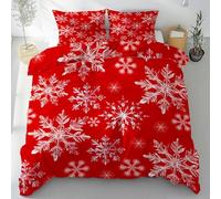 PUOJIEAT 3D Duvet Cover Snowflake Reversible Soft Microfiber Bedding Sets Red Snowflake Quilt Cover 150x200 cm and 2 Pillowcases 50x75 cm Adults Kids Printed Bedroom Bed Set t.285