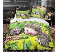 PUOJIEAT 3D Hedgehog Queen Size Duvet Cover Set Cute Hedgehog Bedding Set Soft Brushed Microfiber Quilt Cover 220x220 cm Bed Covers Bedroom Decor and 2 Pillowcases OPQ3771
