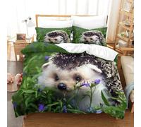 PUOJIEAT 3D Hedgehog Single Duvet Cover Set Cute Animals Bedding Set Soft Brushed Microfiber Quilt Cover 135x200 cm Bed Covers Bedroom Decor and 2 Pillowcases OPQ3782