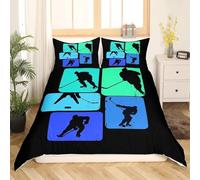 PUOJIEAT 3D Ice Hockey Queen Size Duvet Cover Set Ball Sport Bedding Set Soft Brushed Microfiber Quilt Cover 220x220 cm Bedroom Decor and 2 Pillowcases ZXC1804