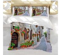 PUOJIEAT 3D Italy Single Duvet Cover Set Streets and Alleys Bedding Set Soft Brushed Microfiber Quilt Cover 135x200 cm Bedroom Decor and 2 Pillowcases YUH3284