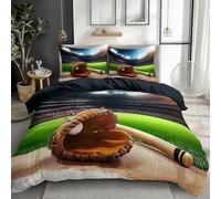 PUOJIEAT 3D King Size Duvet Cover Baseball Teens Soft Microfiber Bedding Sets Reversible Sports Ball Quilt Cover 230x220 cm and 2 Pillowcases 50x75 cm Adults Kids Printed Bedroom Bed Set r.8805r