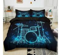 PUOJIEAT 3D King Size Duvet Cover Blue Drum Set Soft Microfiber Bedding Sets Reversible Rock Drum Kit Quilt Cover 230x220 cm and 2 Pillowcases 50x75 cm Adults Kids Printed Bedroom Bed Set r.8385