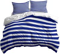 PUOJIEAT 3D King Size Duvet Cover Blue Stripes Soft Microfiber Bedding Sets Geometric Stripes Pattern Quilt Cover 230x220 cm and 2 Pillowcases 50x75 cm Adults Kids Printed Bedroom Bed Set r.9183