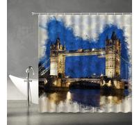 PUOJIEAT 3D London Bridge Shower Curtain, Architecture Bridge Bathroom Curtain Polyester Fabric Waterproof Shower Curtains, Shower Curtain Mould Proof with 12 Hooks, 180 x 180 cm Q/B2286