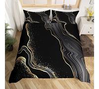 PUOJIEAT 3D Marble Queen Size Duvet Cover Set Black Gold Bedding Set Soft Brushed Microfiber Quilt Cover 220x220 cm Bed Covers Bedroom Decor and 2 Pillowcases OPQ6844
