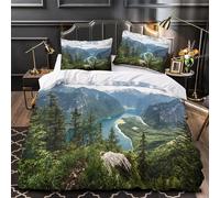 PUOJIEAT 3D Natural Landscape King Size Duvet Cover Sets Mountains and Water Bedding Set Soft Brushed Microfiber Quilt Cover 220x240 cm Bed Covers Bedroom Decor and 2 Pillowcases OPQ4501