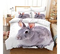 PUOJIEAT 3D Rabbit Single Duvet Cover Set Cute Rabbit Bedding Set Soft Microfibre Quilt Cover 135x200 cm and 2 Pillowcases Easy Care & Hypoallergenic Bed Linen OPQ2151