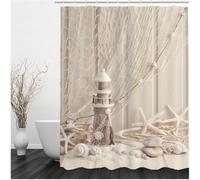 PUOJIEAT 3D Sailing Shower Curtain Mould proof Resistant Lighthouse Bathroom Curtain Waterproof Shower Curtains Washable Bath Curtains with Hooks for Wet Room, 300 x 200 cm 9010-ZUA