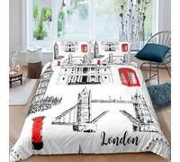 PUOJIEAT 3D Single Duvet Cover London Soft Microfiber Bedding Sets London Quilt Cover 135x200 cm and 1 Pillowcase 50x75 cm Kids Printed Bedroom Bed Set q3971