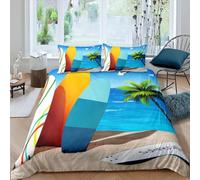 PUOJIEAT 3D Single Duvet Cover Surfing Soft Microfiber Bedding Sets Tropical Seascape Quilt Cover 135x200 cm and 1 Pillowcase 50x75 cm Kids Printed Bedroom Bed Set w.10662