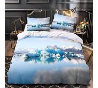 PUOJIEAT 3D Snow Mountain Queen Size Duvet Cover Set Winter Bedding Set Soft Brushed Microfiber Quilt Cover 220x220 cm Bed Covers Bedroom Decor and 2 Pillowcases OPQ3932