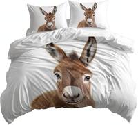 PUOJIEAT 3D Super King Duvet Cover Animal Donkey Soft Microfiber Bedding Sets Donkey Quilt Cover 260x220 cm and 2 Pillowcases 50x75 cm Adults Printed Bedroom Bed Set r.876