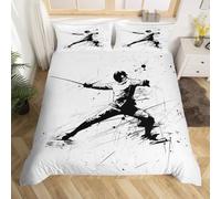 PUOJIEAT 3D Super King Duvet Cover Fencing Sports Soft Microfiber Bedding Sets Fencing Quilt Cover 260x220 cm and 2 Pillowcases 50x75 cm Adults Printed Bedroom Bed Set r.1776