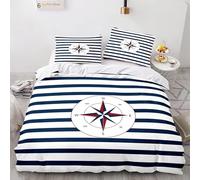 PUOJIEAT 3D Super King Duvet Cover Navy Blue Compass Soft Microfiber Bedding Sets Sailing Quilt Cover 260x220 cm and 2 Pillowcases 50x75 cm Adults Printed Bedroom Bed Set r.9052