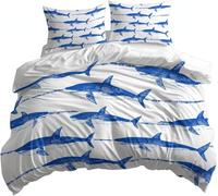 PUOJIEAT 3D Super King Duvet Cover Shark Soft Microfiber Bedding Sets Blue Shark Quilt Cover 260x220 cm and 2 Pillowcases 50x75 cm Adults Printed Bedroom Bed Set r.1975